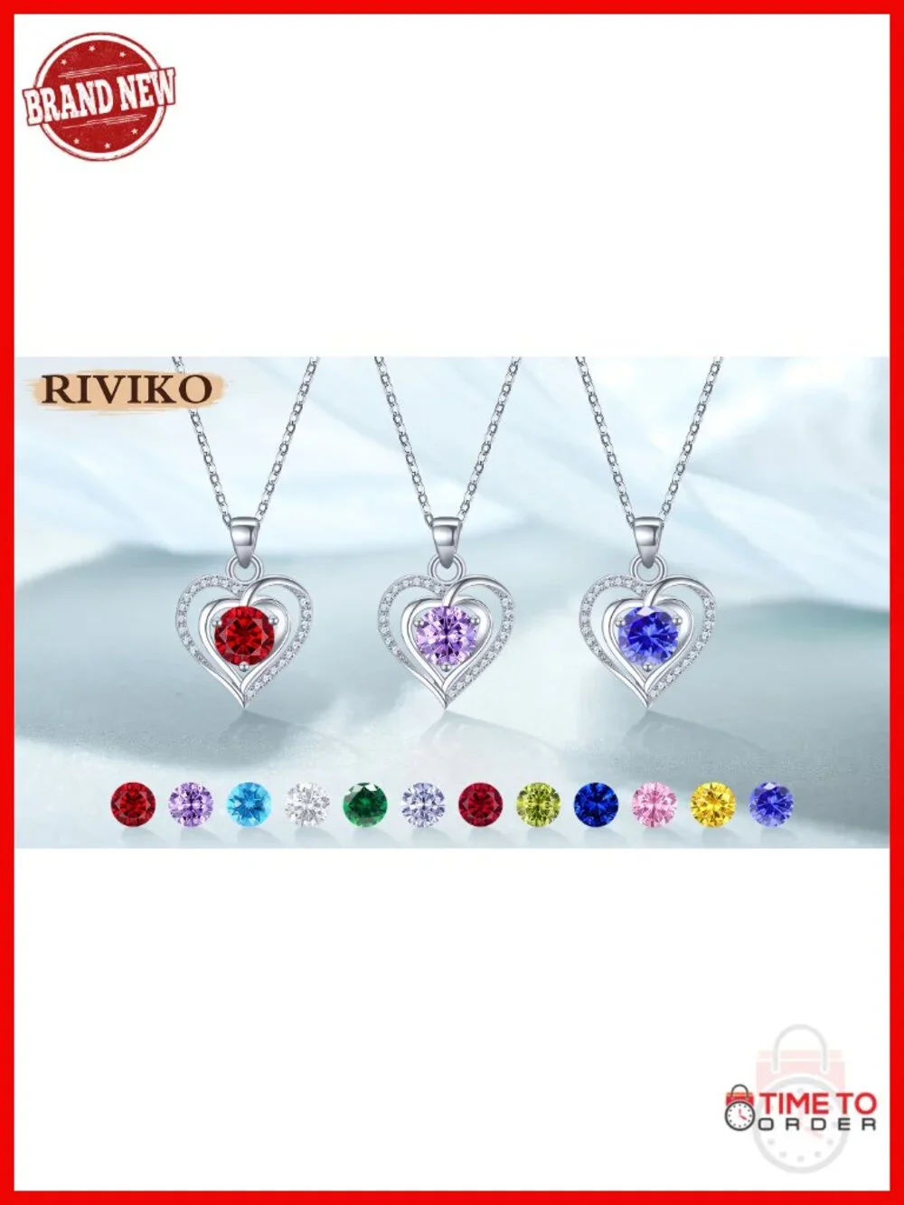 925 Sterling Silver Birthstone Pendant Necklace for Women Double Heart Zirconia